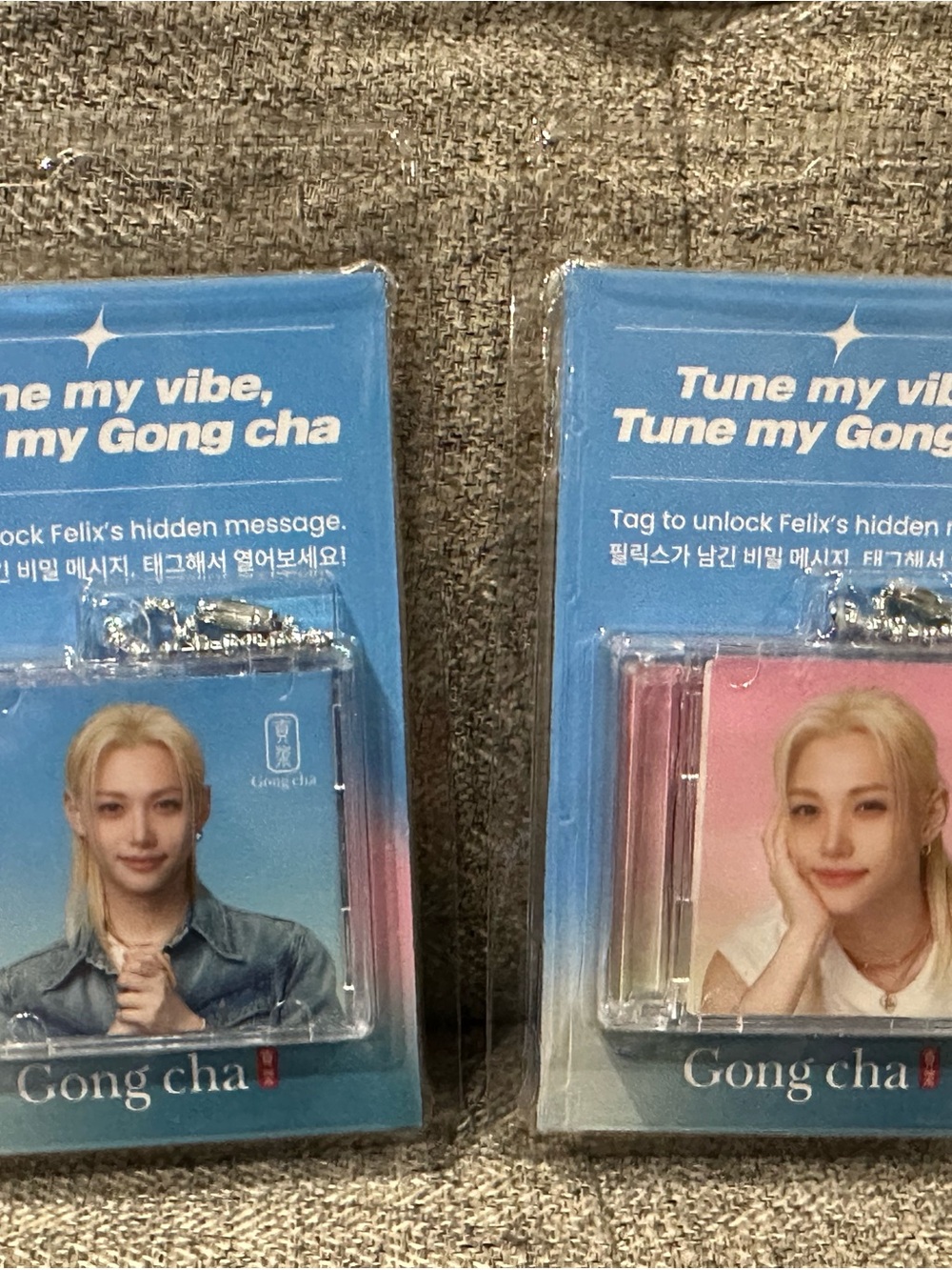 Kpop stray kids stay fans keychains Felix gong cha NFC pink and blue